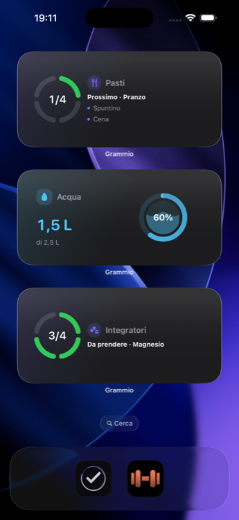 Widget iOS per pasti e acqua sulla schermata Home