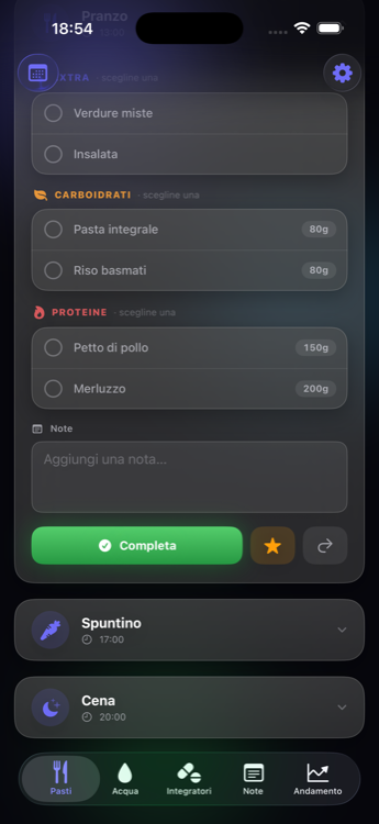 Scegli cosa mangiare tra le opzioni del pasto in Grammio